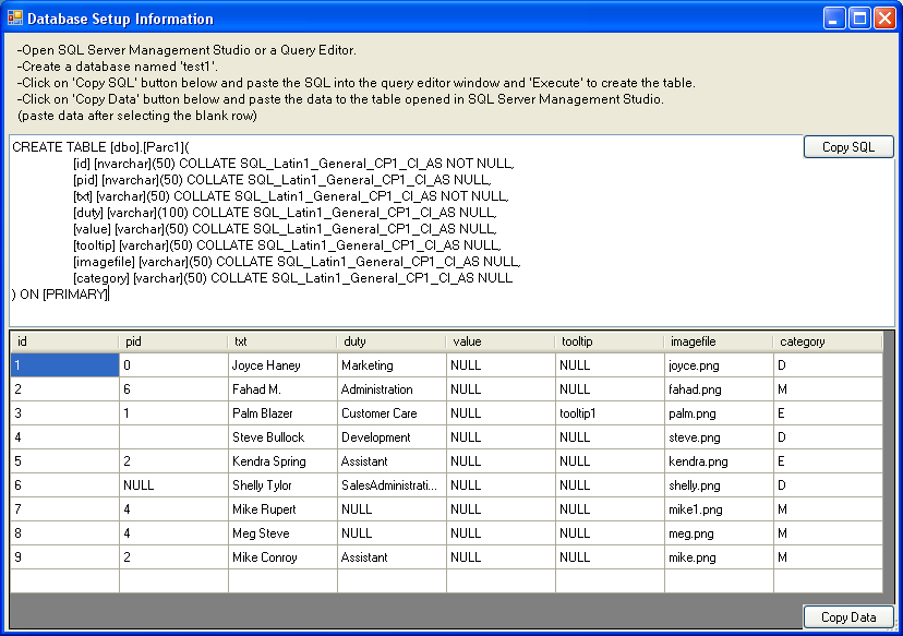 org chart customization (database setup)